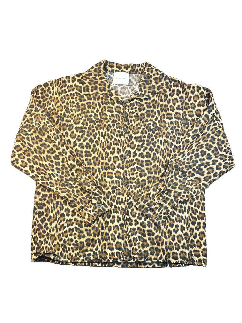 Anna Dani Women’s Leopard Print Cotton Button Front Blouse Made Italy 1599
